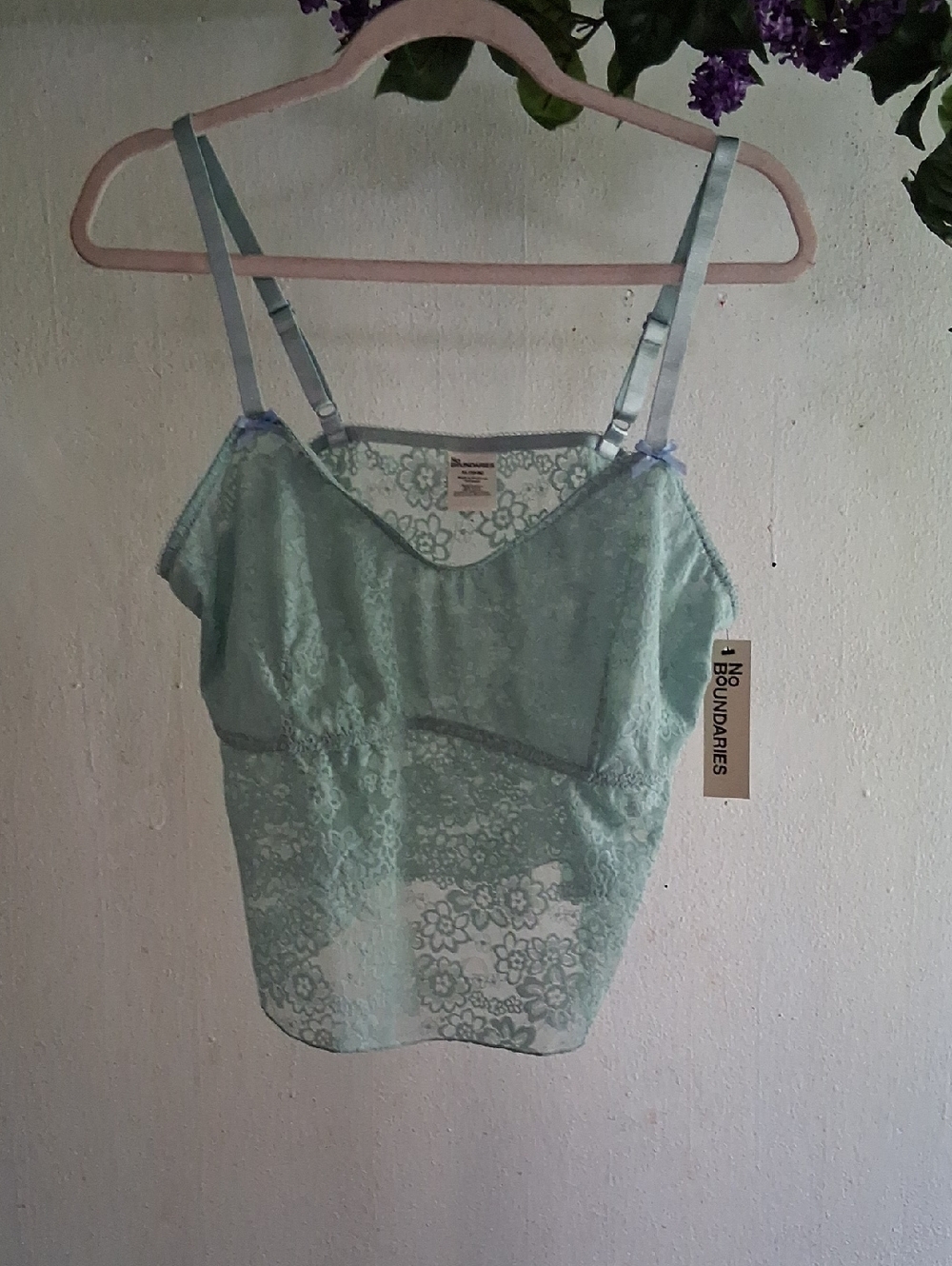 No Boundaries Mint Lace Cropped Cami Tank